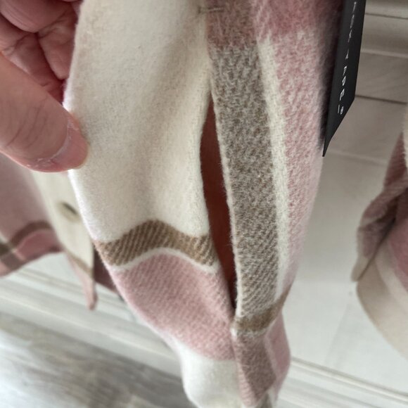 BLACK TAPE SHACKET JACKET PINK CREAM TAUPE PLAID BUTTON DOWN SIZE SMALL NWT - Picture 5 of 10